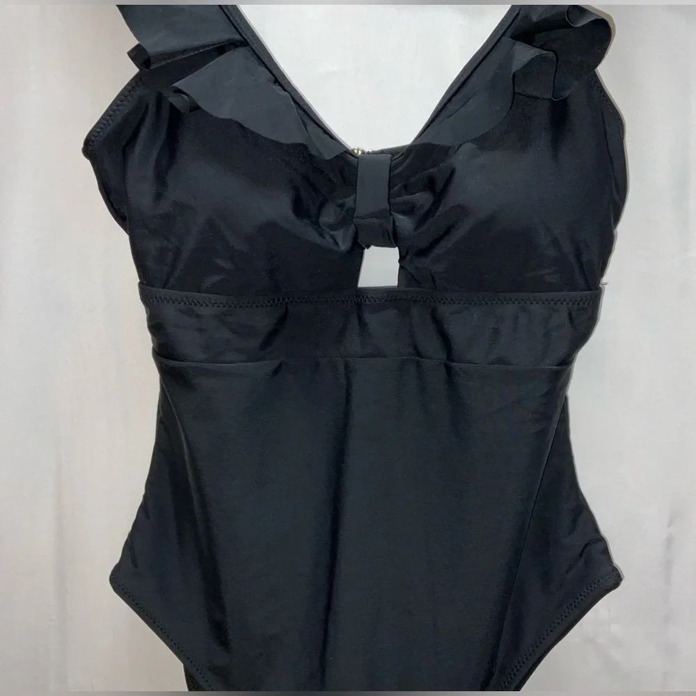 NWT Women’s Cici Bird‎ One Piece Cutout Ruffled Swimsuit Black - Small